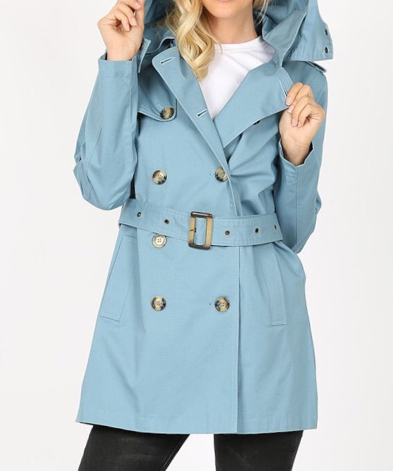 Double Breasted Blue Gray Trench Coat