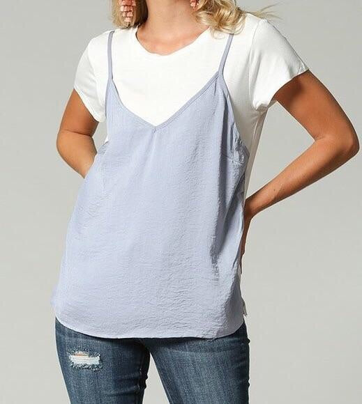 Twofer Colored Tank Top Over T-Shirt