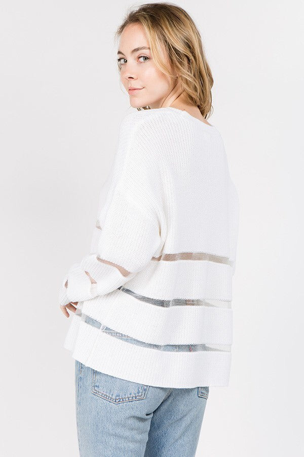 Women’s Crew Neck Mesh Detail Sweater