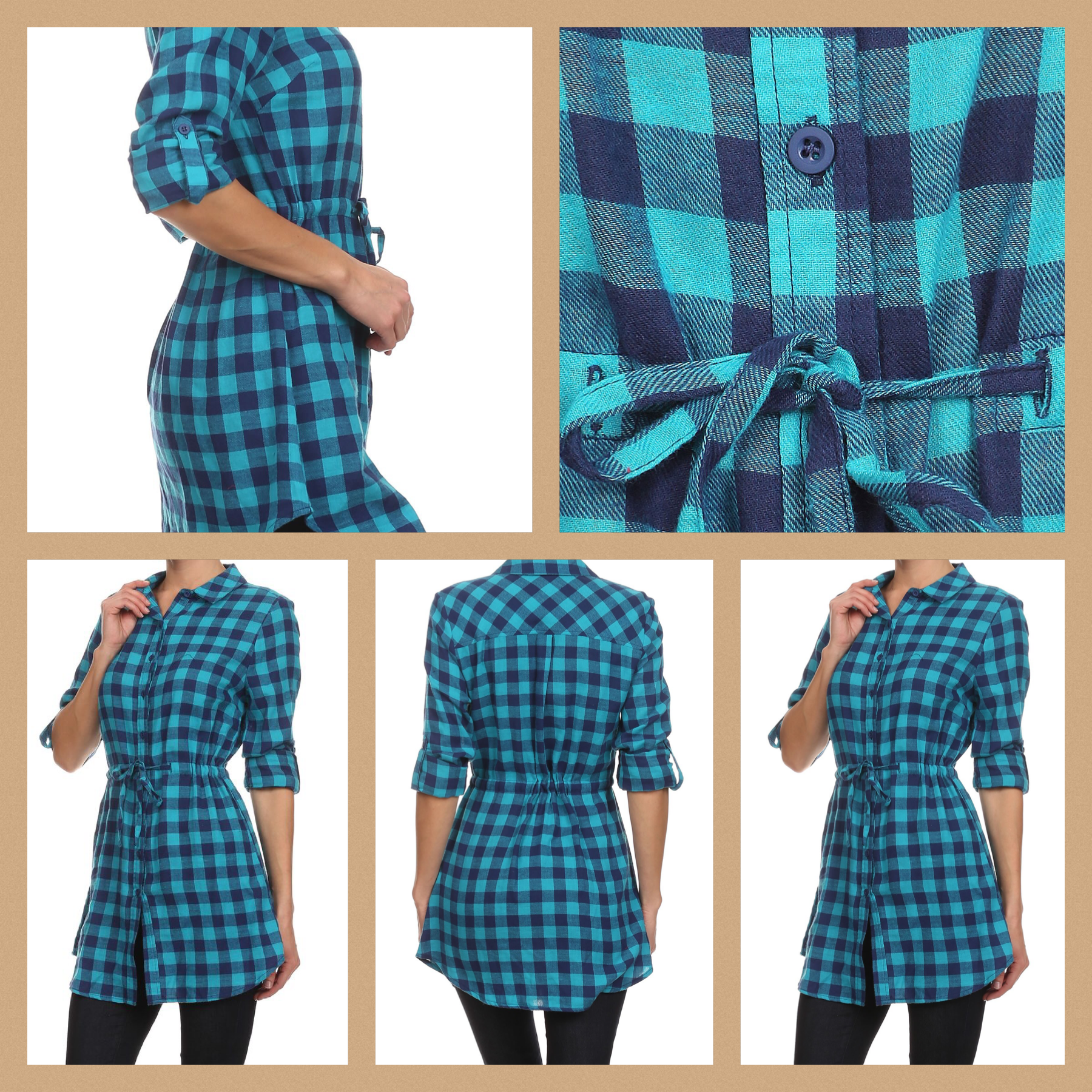 Plus Size Checkered Button Tunic