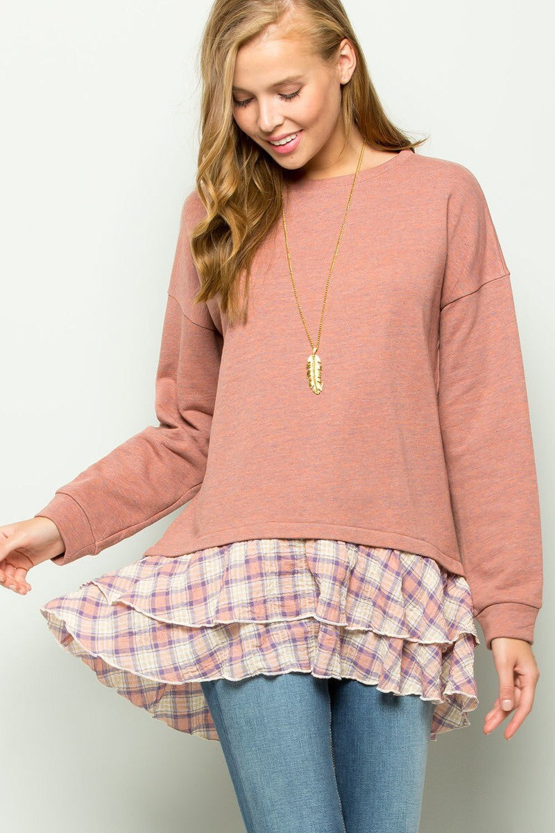 Blush Tiered Ruffle Hem Long Sleeve Top