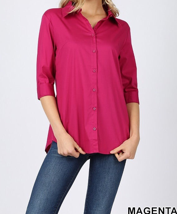 Blouse Folded Sleeve Magenta
