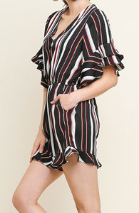 Black Mix Bell Sleeve Romper